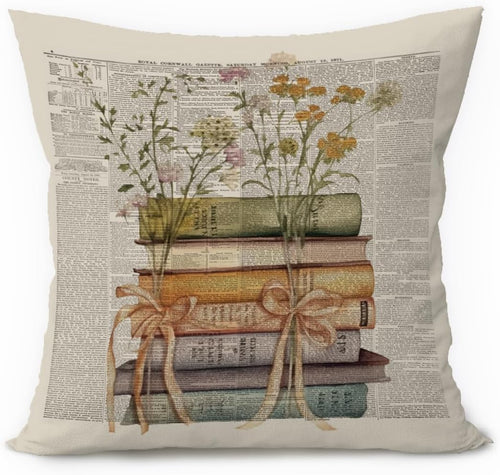 Vintage Style Book Pillow Cover 18X18 , Reading Corner Decor for Classroom, Retro Floral Book Fall Throw Pillow Case for Reading Nook, Bookish, Library Decor, Bookish Gifts